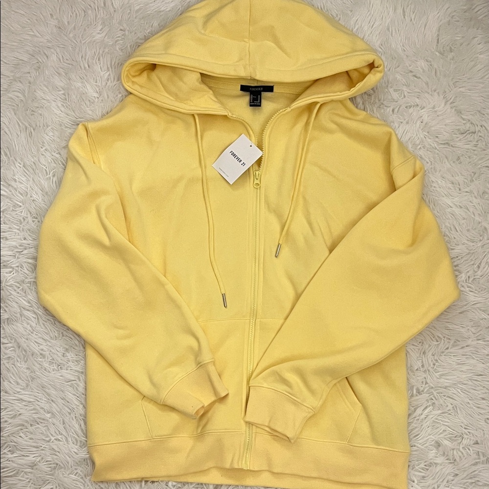 Yellow Zip-Up Oversized Fleece Hoodie Jacket